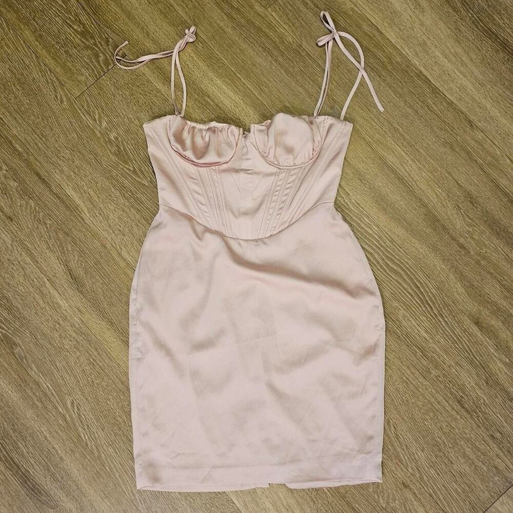 HOUSE OF CB 'Alma' Blush Pink Satin Corset Midi Dress